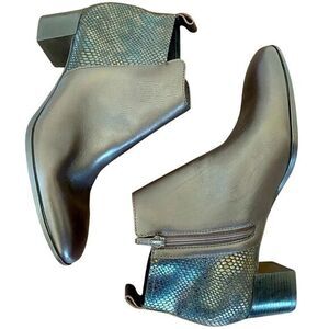 MUNRO Ankle Boots Block Heel Snake Accent Brown Leather Booties Size 9.5 Narrow